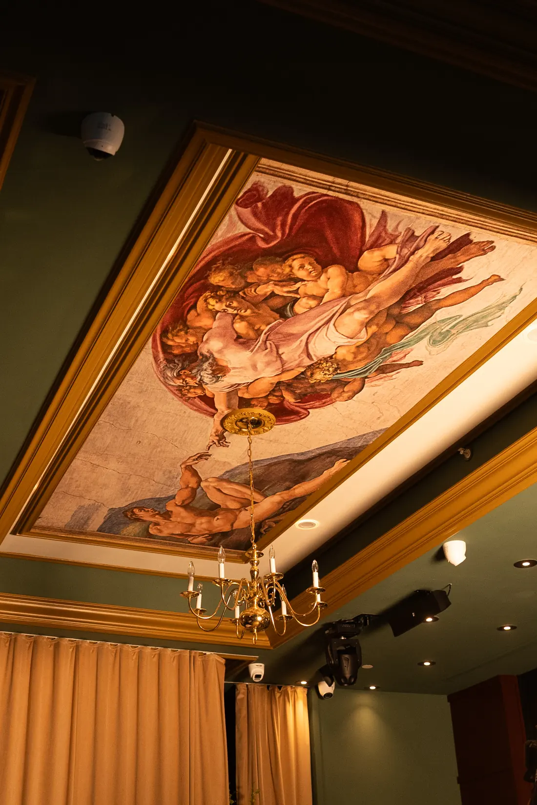 Painted ceiling and chandelier